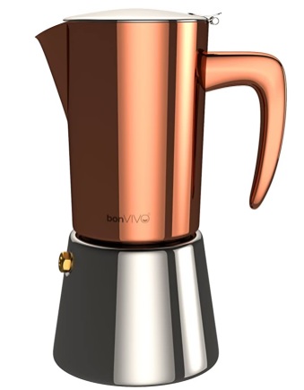 BonVIVO - Intenca Cafetera Italiana Express De Inducción De Acero Inoxidable con Acabado Cobre, Cafetera Moka Clásica, para 6 Tazas De Espresso
