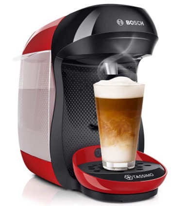 Bosch - Hogar TAS1003 TASSIMO Happy Cafetera de cápsulas, 1400 W, color rojo y negro