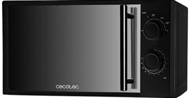 Cecotec - Microondas All Black. 700 W de Potencia, Capacidad de 20 l, 6 niveles de Potencia, Temporizador 30 min, Modo Descongelar, Acabado en espejo