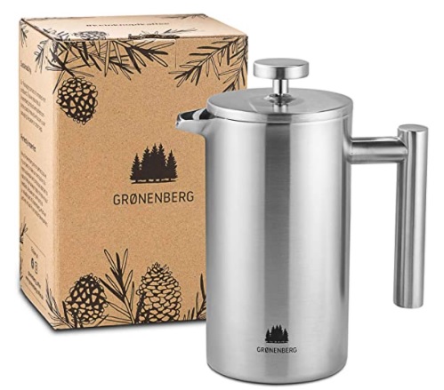 Groenenberg - Cafetera Francesa 0,35 litro, Cafetera émbolo de Acero Inoxidable INOX, French Press de Doble Pared aislada, Prensa Francesa con filtros