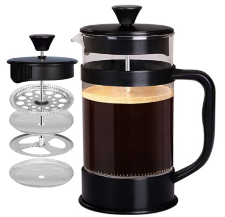 KICHLY - 8 tazas 1 litro,Cafetera Francesa espresso y tetera con triple filtro émbolo de acero inoxidable